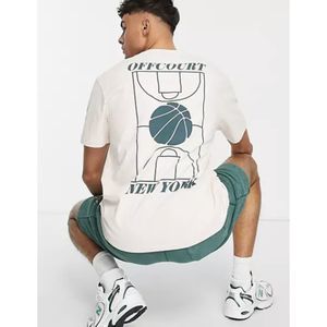 Only & Sons oversized t-shirt with New York basketball print in off-white